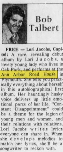 Ann Arbor Road House - Jan 14 1973 Mention